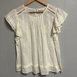 Easel Cream Flutter Sleeve Blouse with Pleated Ruffles NWT Medium